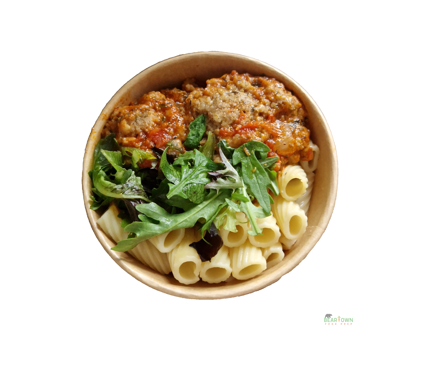 Italian Beef Meatballs with Pasta and Mixed Salad