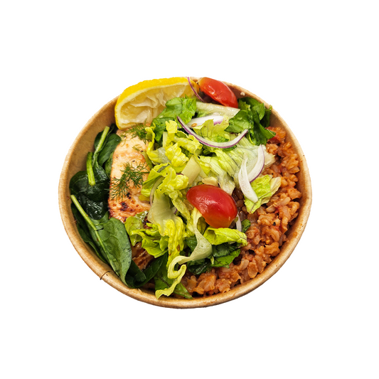 Salmon Fillets with Rice and Mixed Salad