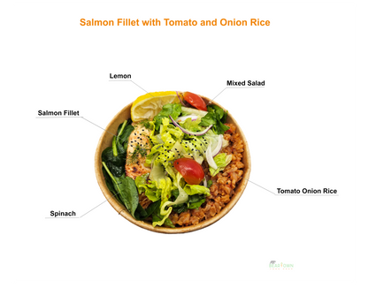 Salmon Fillets with Rice and Mixed Salad