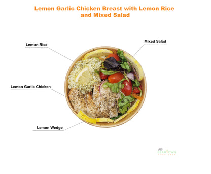 Garlic Lemon Chicken with Lemon Rice and Mixed Salad