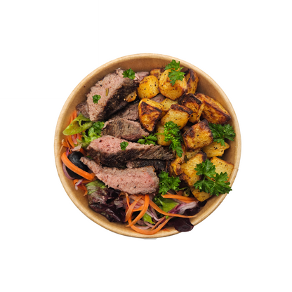 Succulent Steak with Turkish Potatoes and Mixed Salad