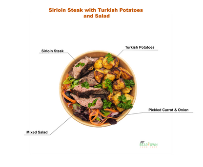 Succulent Steak with Turkish Potatoes and Mixed Salad