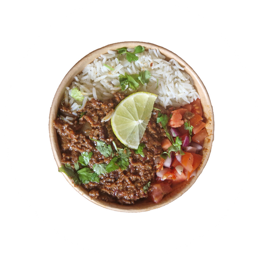 Chilli con Carne with Onion Rice and Tomato Salsa